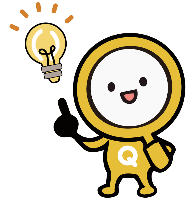黄色いQちゃんのそばで電球が光っている